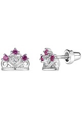 small outstanding princess Tiara CZ silver screw back baby earrings         